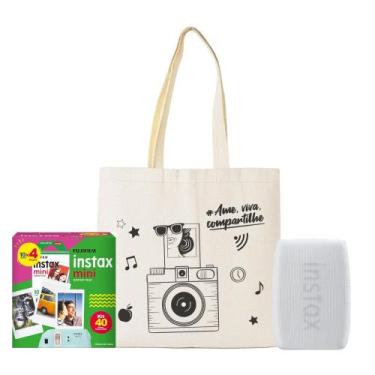Imagem de Kit Impressora Instax Mini Link 3 Clay White + 40 Filmes + Ecobag