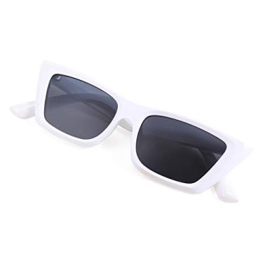 Imagem de FEISEDY Óculos de sol quadrados quadrados polarizados pequenos óculos de sol femininos com armação retangular grossa UV400 B2736, 006 Branco brilhante, 51mm