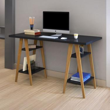 Imagem de Mesa Escrivaninha Cavalete Mdf 4 Prateleiras Pinus Moderna