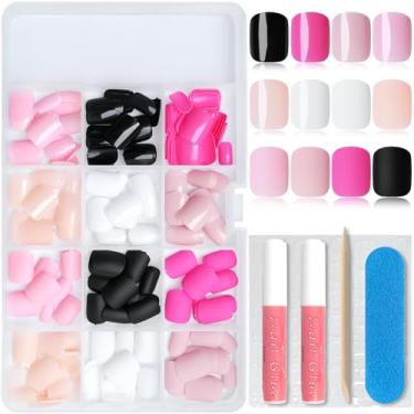 Imagem de Lifextol 288 Unidades De Unhas Postiças Quadradas Pressão Curta Com Cola E Abas Adesivas, 12 Tamanhos Acrílico Brilhante Fosco, Pacote Em Bastão Para Artificiais