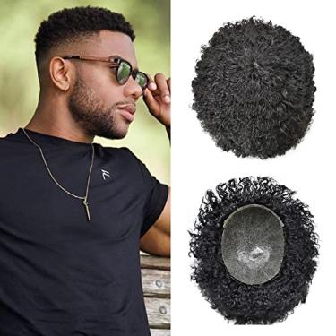 Imagem de Generic Sistema De Cabelo Afro Para Homens Negros - Peruca Brasileira Crespa E Cacheada, Peça Humana, Pele Fina, Afro-Americana Ondulada, Unidade Nº 1B, 10 Mm
