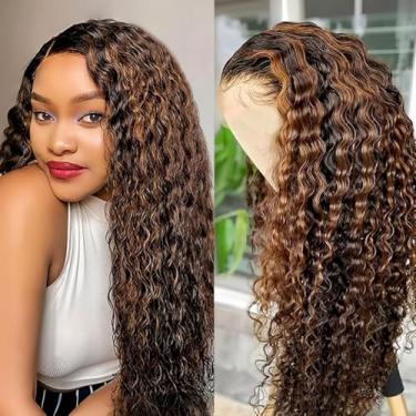 Imagem de Aimking Peruca De Cabelo Humano Com Renda Frontal Ombré 13X6, Densidade 180%, 1B/30 Hd, Onda Profunda, Cacheada, Marrom, Pré-Selecionada, Cor Bebê (40")