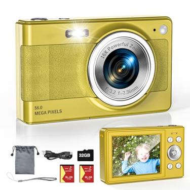 Imagem de Câmera digital atualizada, câmera 56MP FHD 1080p para crianças com zoom de 16x antirtrepidação, câmera infantil com cartão TF de 32 GB, duas baterias, cordão, câmera pequena compacta para crianças,
