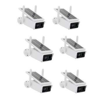 Imagem de kit com 6 Câmera de Segurança Solar Externa, Sem Fio, Painel Solar Integrado, Branco