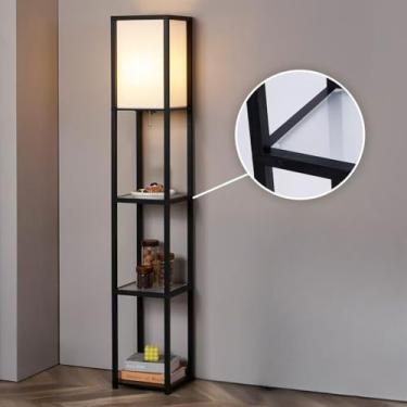 Imagem de MITELSON Luminária De Chão Com Prateleiras, Luminária De Prateleira Moderna Com Lâmpada Led, Prateleira De Canto Com Luz, Luminárias De Pé Com Prateleiras De Vidro Para Sala De Estar, Quarto, Escrit