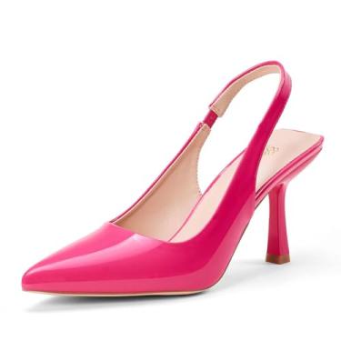 Imagem de GENSHUO Sandálias femininas com salto gatinho bico fino fechado stiletto tira elástica vestido de festa de casamento sandálias, Fúcsia, 9