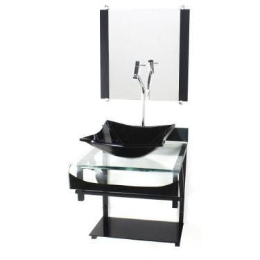 Imagem de Gabinete de vidro 40cm para banheiro curvado duplo pp cuba quadrada pr