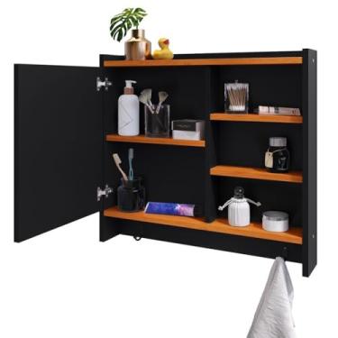 Imagem de Espelheira Suspensa Para Banheiro Closet Porta e Nichos Ganchos Toalhas (Preto/Cinamomo)