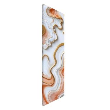 Imagem de PUREVACY Arte de parede de mármore para quarto, sala de estar ou escritório. Decoração de parede branca, dourada e laranja suave. Impressão em tela abstrata ondulada Orientação Vertical Tamanho 30 x