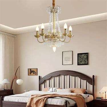 Imagem de Vela Francesa Latão Cristal Candelabro LED Luxo Americano Sala De Estar Restaurante Quarto Estudo Villa Hotel Bar Café Lâmpada Pingente (E 5 luzes)