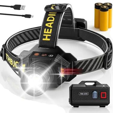 Imagem de Lanterna LED de Cabeça Profissional 2km de Alcance 12 Modos Recarregável USB com Sensor Toque Zoom 90 Graus IPX4 Ideal para Pesca Ciclismo Camping Emergência