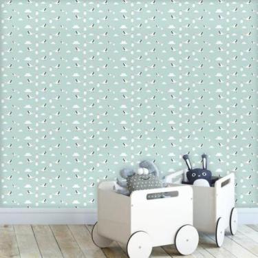 Imagem de Papel de Parede Infantil Cegonha Bebê - CASA H