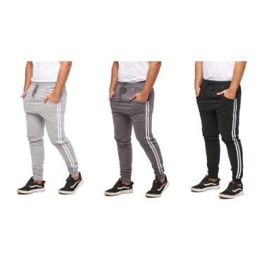 Imagem de Kit 03 Calça De Moletom Konoa Masculina Jogger Slim M1, Cinza claro, P