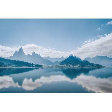 Imagem de Toolhom Mural de paisagem natural, céu azul e nuvens brancas, papel de parede para parede de fundo decorativo (não autoadesivo)