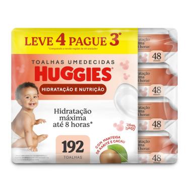 Imagem de Lenço Umedecido Huggies Hidratação e Nutrição Contra Assaduras 4 Pacotes com 48 Unidades Cada