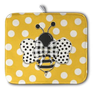 Imagem de Kwlegh Tapete De Secagem Pratos Abelha Para Balcão Cozinha 16 X 18" Amarelo Abelhas Bolinhas Fofa Escorredor Microfibra Absorvente Médio Acessórios