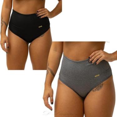 Imagem de Kit 2 Calcinha Segura Barriga Cinta Modeladora Cós Alto Feminina Tanga