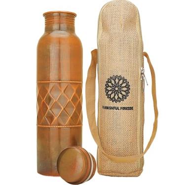 Imagem de FURNISHFUL FINESSE Garrafa de água de cobre puro para beber recipiente de água de 1000 ml com sacos de transporte para ioga academia meditação garrafa ayurvédica - 1000 ml (pacote com 1, garrafa de