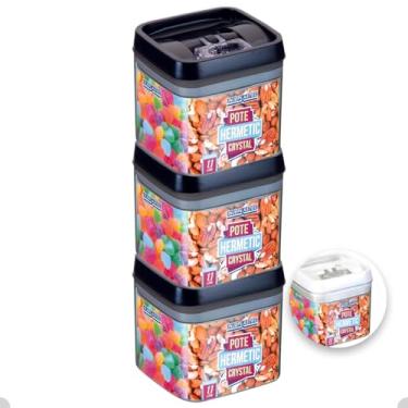 Imagem de Kit com 3 Potes Herméticos De Acrílico Para Mantimentos Tampa Com Trava 1100Ml (Preto)