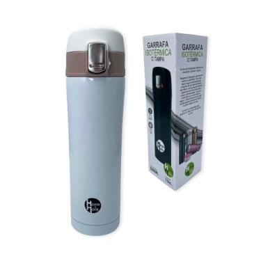 Imagem de Garrafa Térmica de Aço Inox, 500ml, Tampa Antivazamento, Branca, 23cm x 6,5cm