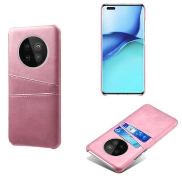 Imagem de Capas Compatível com HUAWEI MATE 40 Pro,Caso de couro PU-Tampa de telefone a prova de choque com 2 slots de cartão,Proteção anti-impressão digital e anti-gota-Pink