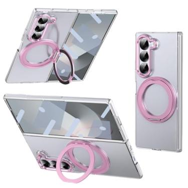 Imagem de Capa para Galaxy Z Fold6 com suporte magnético giratório 360° e carregamento sem fio, transparente e à prova de choque (para Galaxy Z Fold6/4)