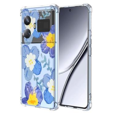 Imagem de RRXSYXL Capa para Oppo Realme GT5 5G, Realme GT5 5G 240W com estampa floral transparente, capa macia à prova de choque para Oppo Realme GT5 5G, Realme GT5 5G 240W, azul floral