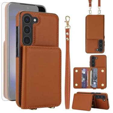 Imagem de Asuwish Capa de celular para Samsung Galaxy S23 5G carteira de celular com protetor de tela de vidro temperado alça transversal de pulso bloqueio RFID suporte para cartão S 23 23S GS23 G5 SM-S911U 6,1