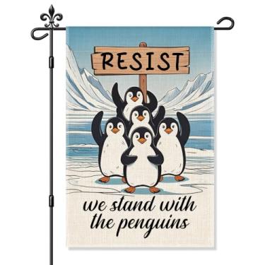 Imagem de Xipromi We Stand With The Penguins Garden Flag, Funny Resist Yard Flags for Outside, Democracy Liberal Tariff Sign, Penguins Against Tariffs Flag, Resistance Protest Lawn Alpendre Decoration