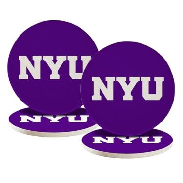 Imagem de Desert Cactus Porta-copos de cerâmica da Universidade de Nova York, pacote com 4, porta-copos absorventes de violetas NYU com suporte de cortiça (Design A)