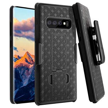 Imagem de Fingic Capa para Galaxy S10 Plus, S10 Plus Combo Shell Coldre Capa Slim Fit com Clipe Giratório para Cinto Coldre Bulit-in Kickstand Capa Protetora para Samsung Galaxy S10 Plus 6,4 polegadas - Preto