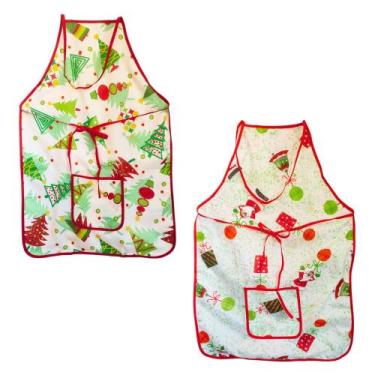 Imagem de Jogo de Aventais Natalinos 2 Peças Bolso e Forro Plástico 75x49cm - Pa