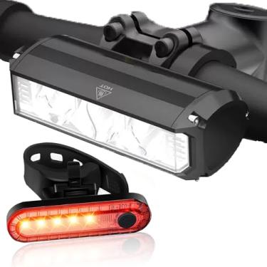 Imagem de Conjunto de luzes de bicicleta para andar à noite, luz de bicicleta de LED brilhante, farol alto e baixo, conjunto de faróis de bicicleta recarregável por USB, farol de bicicleta à prova d'água e