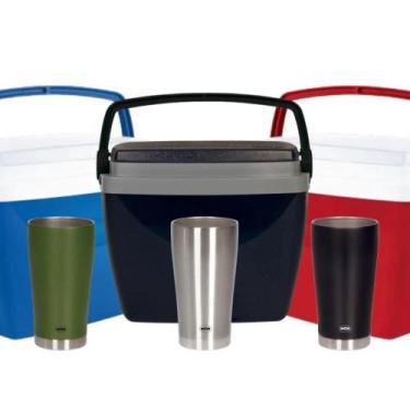 Imagem de Kit Caixa Térmica 12 Litros + Copo Térmico 475ml MOR, Azul, Inox