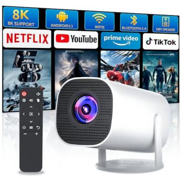 Imagem de Sucetiho Mini projetor com WiFi e Bluetooth, projetor de filmes ao ar livre portátil suporta 4K/8K com sistema Android, proyector inteligente para home theater, apresentação de negócios, Gmaing