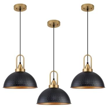 Imagem de ALAISLYC Luzes pendentes pretas ilha de cozinha industrial altura ajustável vintage cúpula luminária suspensa para celeiro, sala de jantar, 3 pacotes