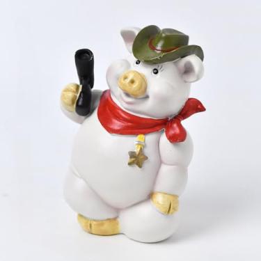Imagem de Escultura de porco de resina cofrinho para economizar dinheiro, estátua, artesanato, presentes de aniversário para crianças, estatuetas colecionáveis, decoração de escritório em casa (caubói)