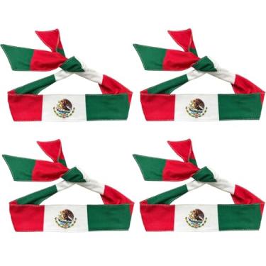 Imagem de hhdatc 4 peças de faixa de cabeça com bandeira mexicana, bandana, bandeira do país, faixa de transpiração para exercícios esportivos, futebol, tênis e fantasias