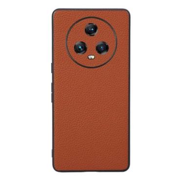 Imagem de Capas Compatível com Honor Magic 5,Design de grão levantado de superfície,Proteção contra queda,Anti impressão digital,Anti arranhões,Aparência de couro de imitação de plástico macio-Orange