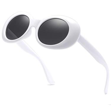 Imagem de aisswzber Óculos de sol Clout Goggles Oval Mod Retro Vintage Kurt Cobain Round Sun Glaases, Branco, White