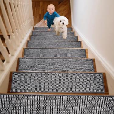 Imagem de Wawiny Passos de escada antiderrapantes, degraus de escada para degraus de madeira em ambientes internos, com adesivo reutilizável para crianças, idosos e cães de estimação, sem resíduo