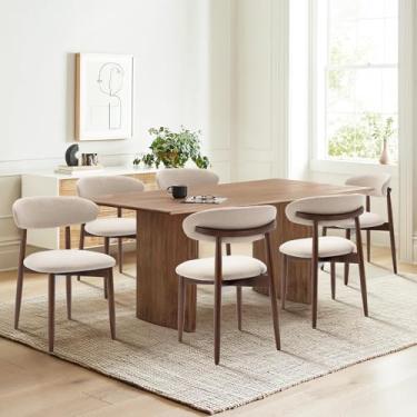 Imagem de COLAMY Conjunto de 6 cadeiras de jantar de madeira, cadeiras de sala de jantar de tecido estofado moderno, cadeiras laterais de cozinha de fazenda com pinos de pé, bege