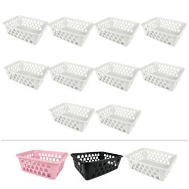 Imagem de Cesto Organizador Kit 10 Peças 20x16x6cm Gaveta Cozinha Escritório Armário Lavanderia Resistente (Branco)