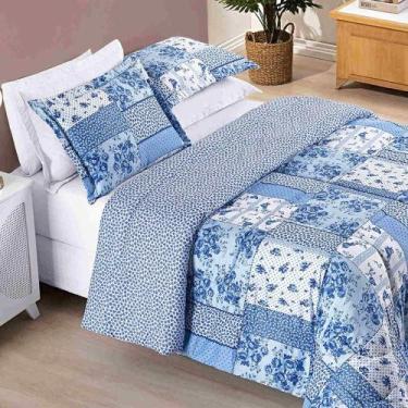 Imagem de Edredom Ayla Casal Queen Tecido Dupla Face Microfibra 03 Peças - Azul 