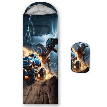 Imagem de AILONEN Sacos de dormir para meninos, dinossauros, caminhões, acampamentos, leves e à prova d'água, clima quente e frio, 3D, dinossauro, caminhão, sacos de dormir para meninos, meninas, adultos