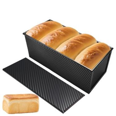 Imagem de Forma de pão Pullman com tampa 13 x 4, capacidade de massa de 1 kg, forma de pão sem PFTE e sem PFOA, cozimento saudável para massa fermentada caseira e pão de sanduíche, antiaderente e fácil de