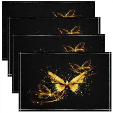 Imagem de meiyoeat Jogo americano de borboleta dourada, conjunto de 45,7 x 30,5 cm, tapetes de mesa para crianças, para meninos, meninas, adolescentes, meninas, floral, para cozinha, mesa de jantar, decoração