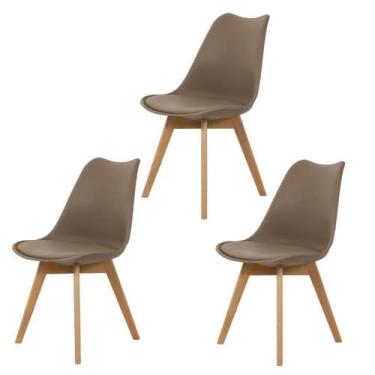 Imagem de Kit 3 Cadeiras Para Jantar Cozinha Saarinen Leda Design Wood Base Made