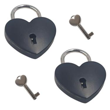 Imagem de bociloy 2 peças de cadeado preto em forma de coração com chaves, mini cadeado de liga de zinco de 59 × 45 × 8 mm, cadeados decorativos grandes de amor para caixa de joias, caixa de armazenamento de