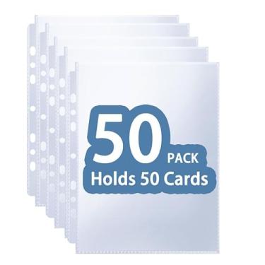 Imagem de 50 bolsos 15,7 x 21,8 cm capas de fichário para fichário A5 6 anéis, 3 anéis, 2 anéis, carregamento superior, 7 furos, refil transparente, protetor de folha para fotos, cartões postais, adesivos